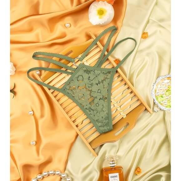 🆕Women's Green Glitter Underwear Breathable Strappy Lace Sexy Panties Polyamide - Picture 6 of 6